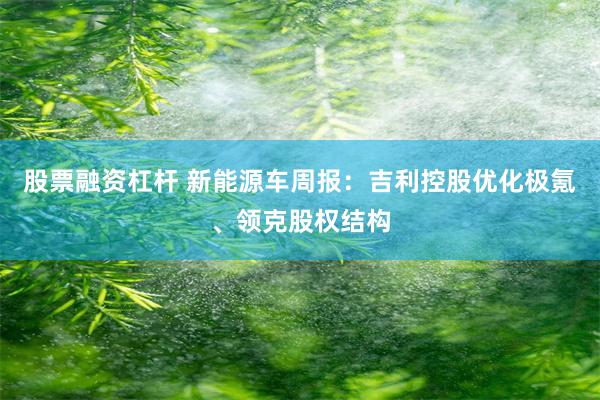 股票融资杠杆 新能源车周报：吉利控股优化极氪、领克股权结构